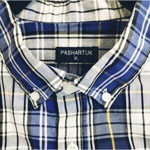 Navy Gold Plaid Cotton Button Down Shirt Men's XL Long Sleeve Prep Country Club